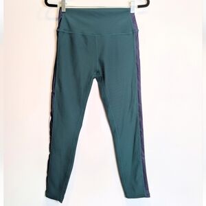 WILO The Label Green Navy White Ribbed Colorblock Stripe Workout Leggings Size L